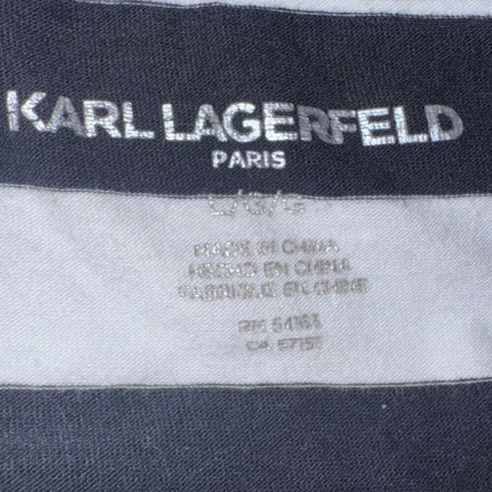 Karl Lagerfeld CEst Moi Blue & White Striped T-Shirt With Red Text Womens Size - Picture 3 of 7